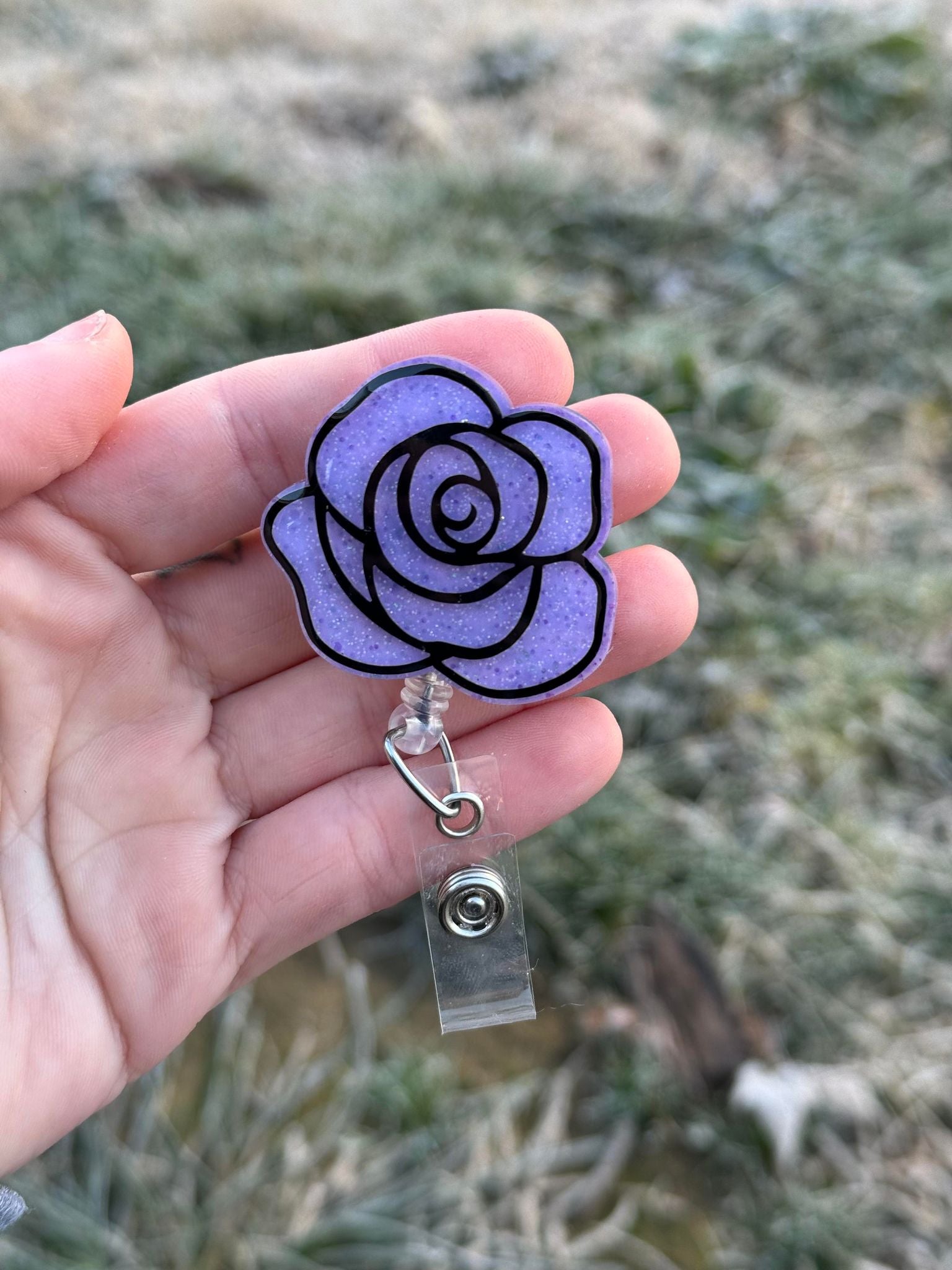 Light Purple Rose, Retractable Badge Reel, Rose Badge Reel