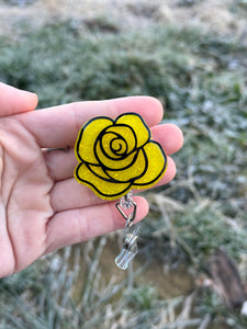Yellow Rose, Retractable Badge Reel, Floral Yellow Rose